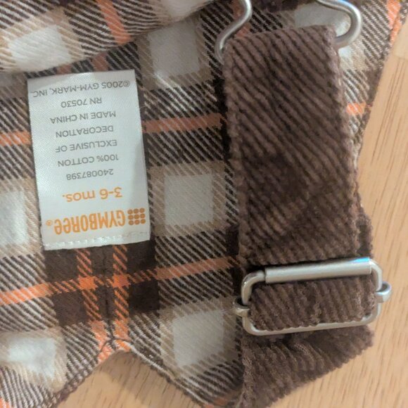 Gymboree Corduroy Brown/Plaid Overalls with Snap Legs- Baby 3-6 Months - Picture 4 of 6
